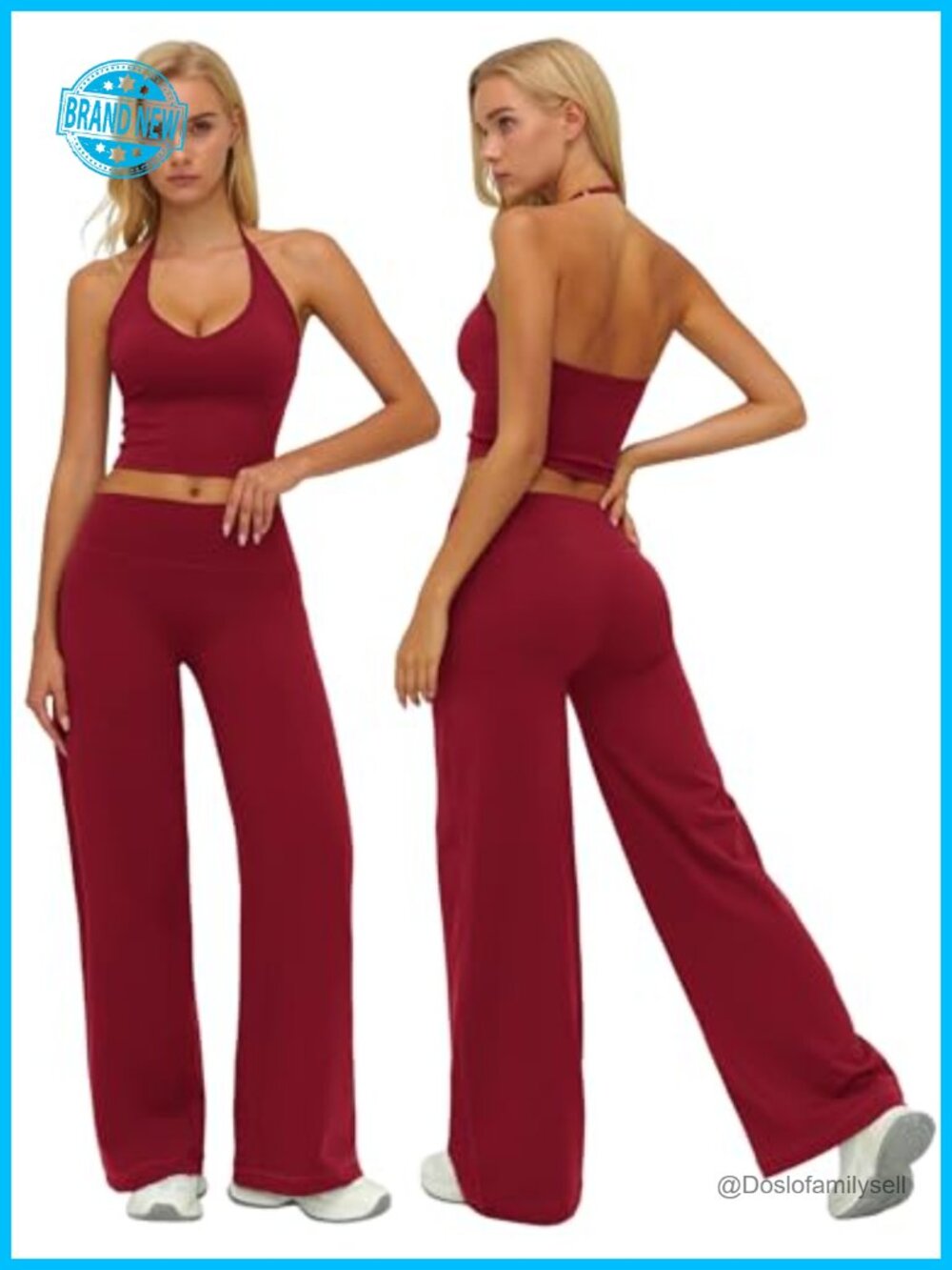 Women 2 Piece Workout Set Halter Crop Top Wide Leg Yoga Pants